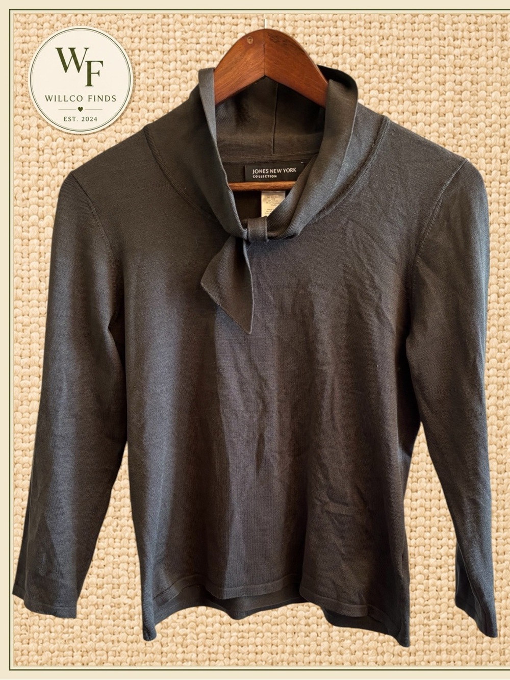 Jones New York Collection Silk Blend Tie Neck Sweater Top Size S Black